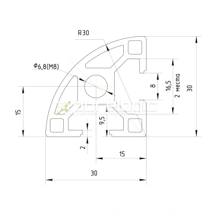 Профиль алюминиевый HXB3030R-8 фото