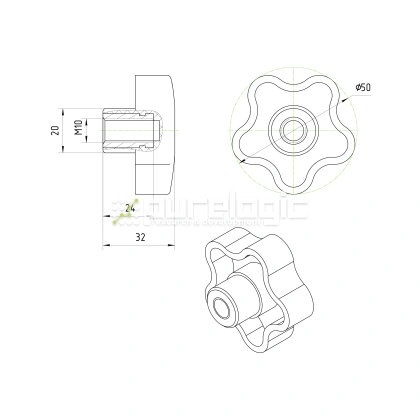 Ручка пятилепестковая 100208-50*M10 фото