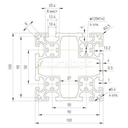 Профиль алюминиевый HXB100100B-10 фото