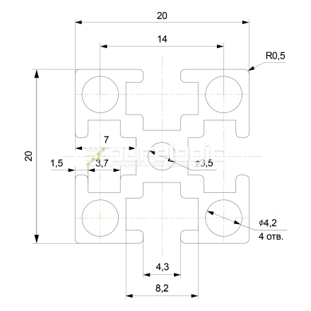 Профиль алюминиевый HXB2020-4 фото