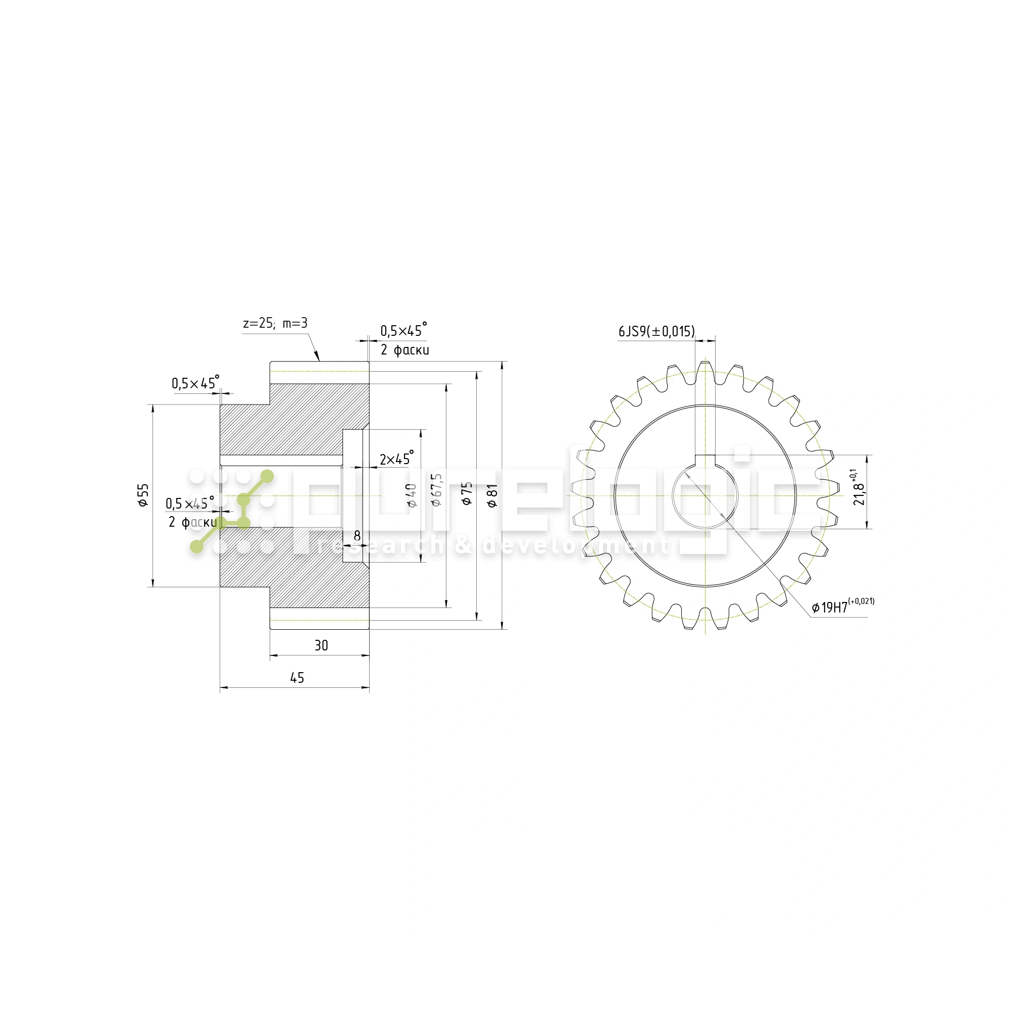 Шестерня прямозубая GS3-T25D19 1 784 Шестерня прямозубая GS3-T25D19 фото
