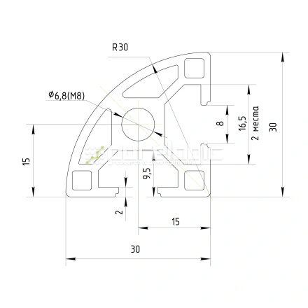 Профиль алюминиевый HXB3030R-8 фото