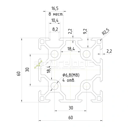 Профиль алюминиевый HXB6060E-8 фото
