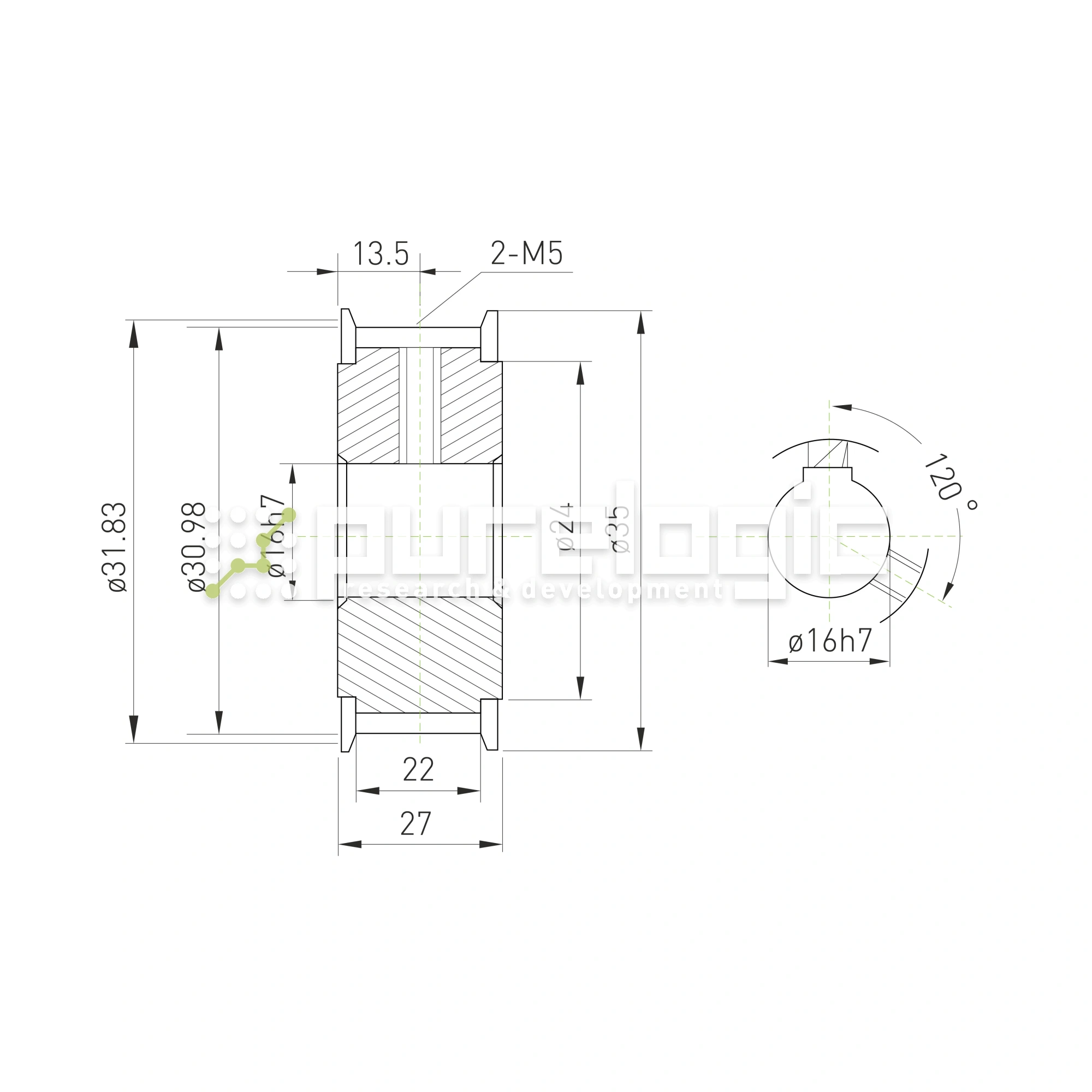 Шкив зубчатый BSY-20-T5-20-A-N16 1 333 Шкив зубчатый BSY-20-T5-20-A-N16 фото