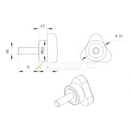 Ручка трехлепестковая 100203-25*M5*15 фото
