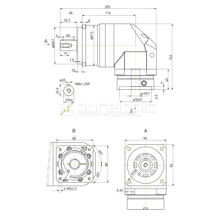 Редуктор планетарный прецизионный угловой 90EVB10K-S22-P0 фото