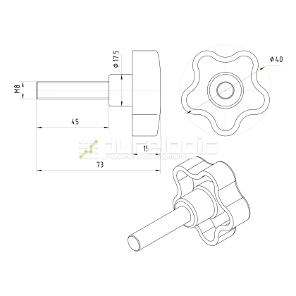 Ручка пятилепестковая 100208-40*M8*45 фото