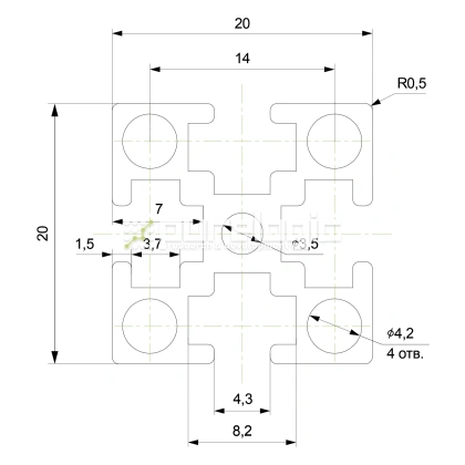 Профиль алюминиевый HXB2020-4 330 Профиль алюминиевый HXB2020-4 фото