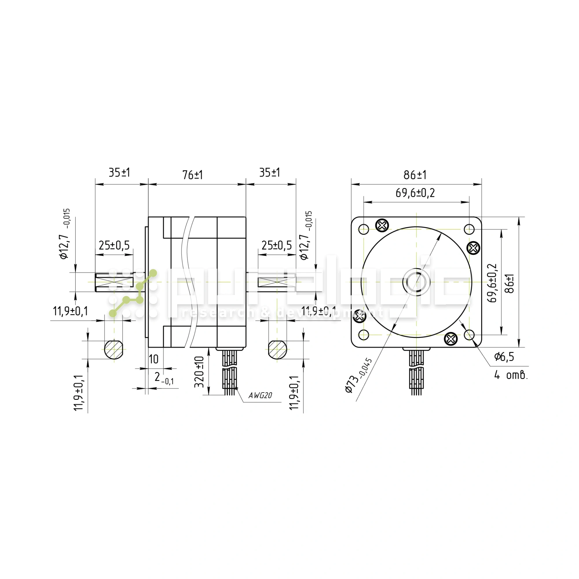 Двигатель шаговый PL86HD151-D12.7 12 904 Двигатель шаговый PL86HD151-D12.7 фото