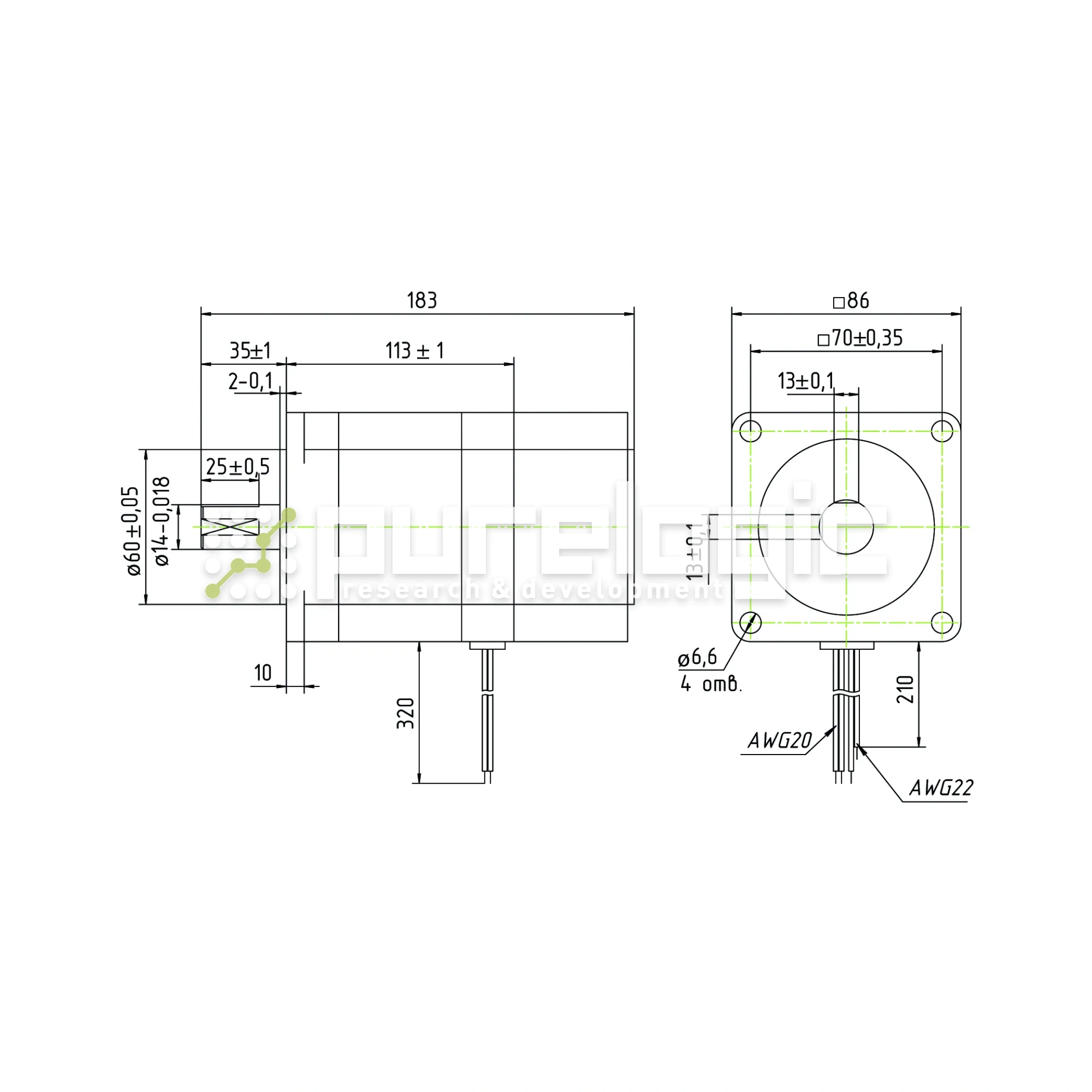 Двигатель шаговый с тормозом PL86H113-D14BC 17 089 Двигатель шаговый с тормозом PL86H113-D14BC фото