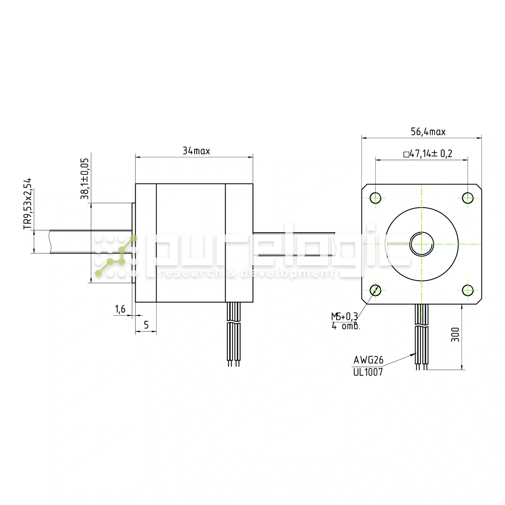 Двигатель шаговый с вал-гайкой 23HS4425-9.53x2.54 6 131 Двигатель шаговый с вал-гайкой 23HS4425-9.53x2.54 фото