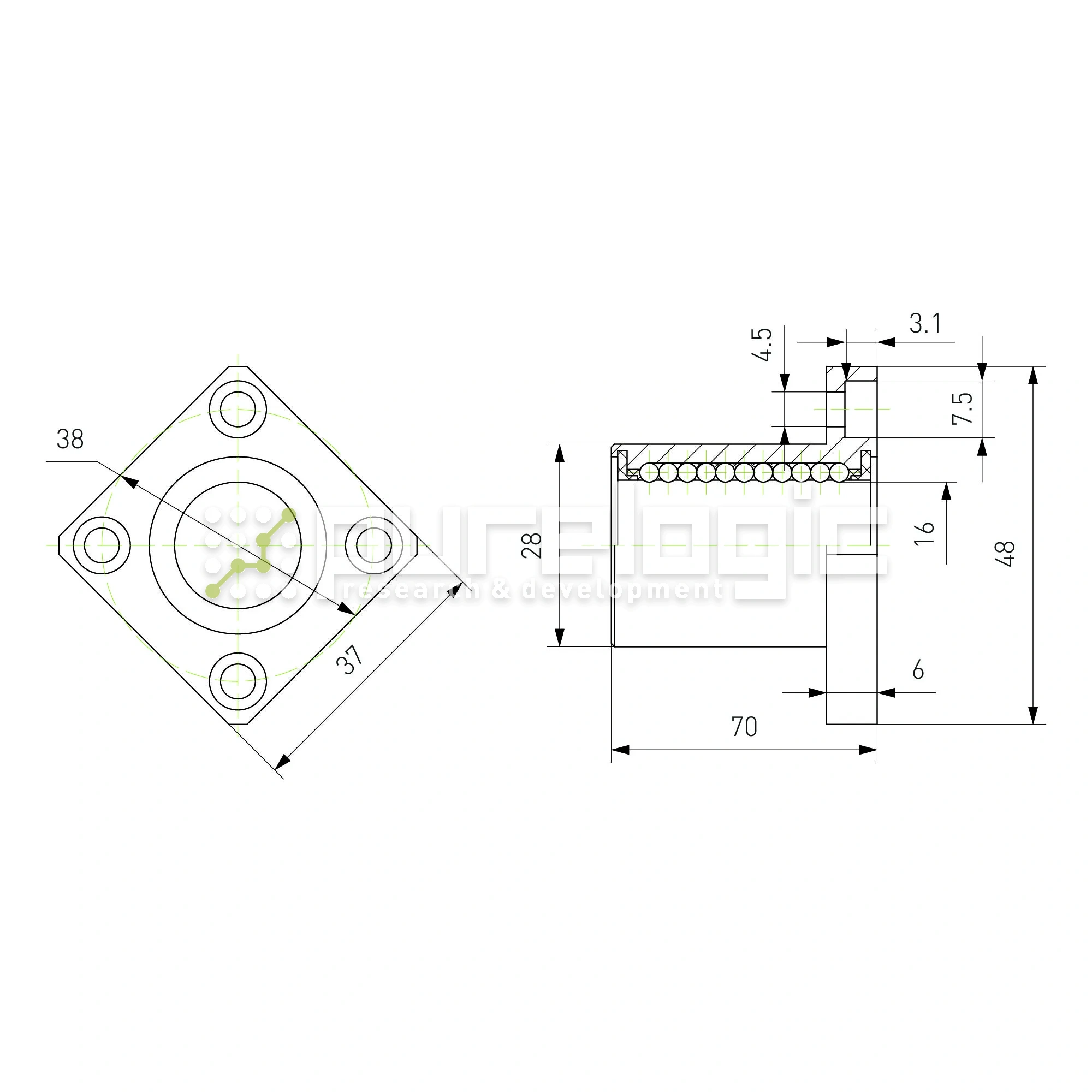 Втулка шариковая с фланцем LMK16L-UU 732 Втулка шариковая с фланцем LMK16L-UU фото