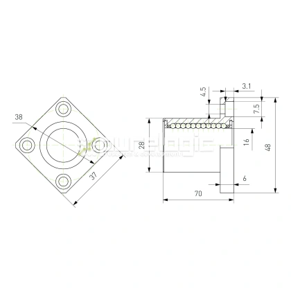 Втулка шариковая с фланцем LMK16L-UU 732 Втулка шариковая с фланцем LMK16L-UU фото